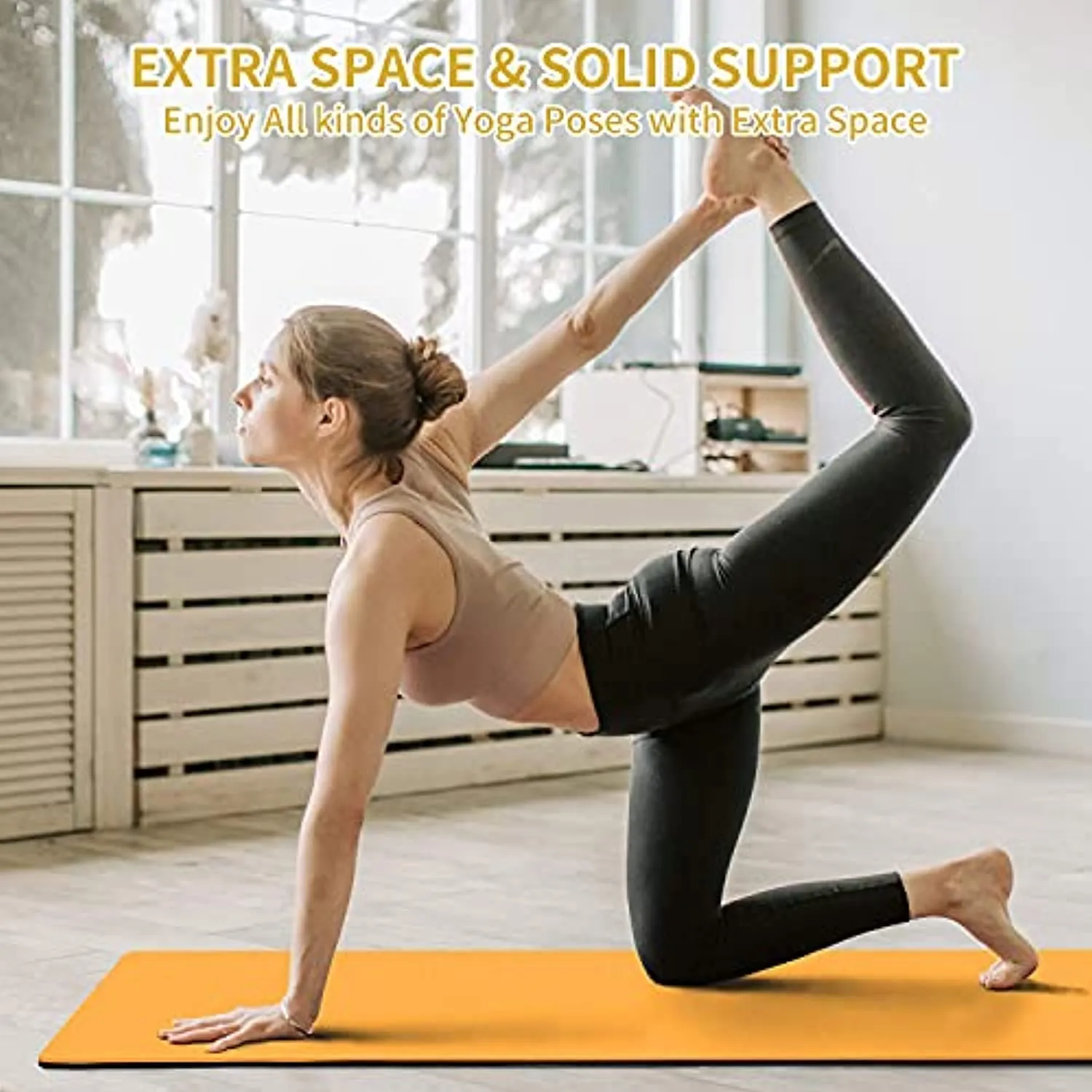 SPACEZHUA TPE Yoga Mat - Non Slip Fitness Mat w/Alignment Marks & Carrying Straps, Double-Sided Workout Equipment for Women Men Kids, Exercise Mats Stretching for Yoga, Pilates Floor and Home Workouts