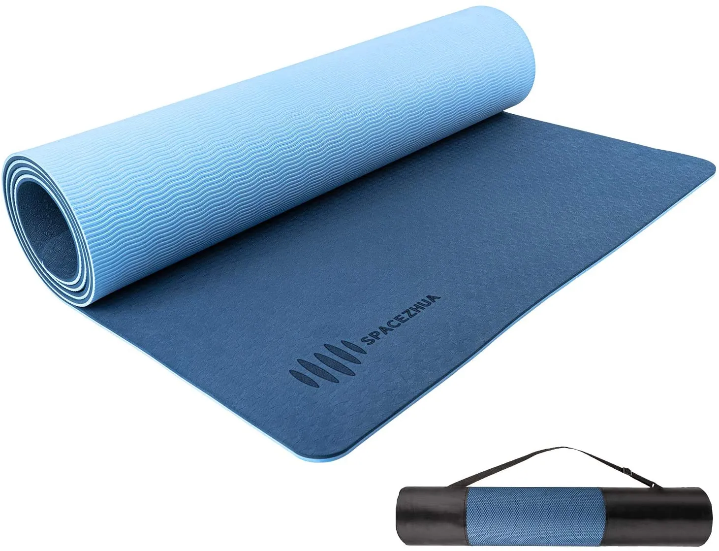 SPACEZHUA TPE Yoga Mat - Non Slip Fitness Mat w/Alignment Marks & Carrying Straps, Double-Sided Workout Equipment for Women Men Kids, Exercise Mats Stretching for Yoga, Pilates Floor and Home Workouts