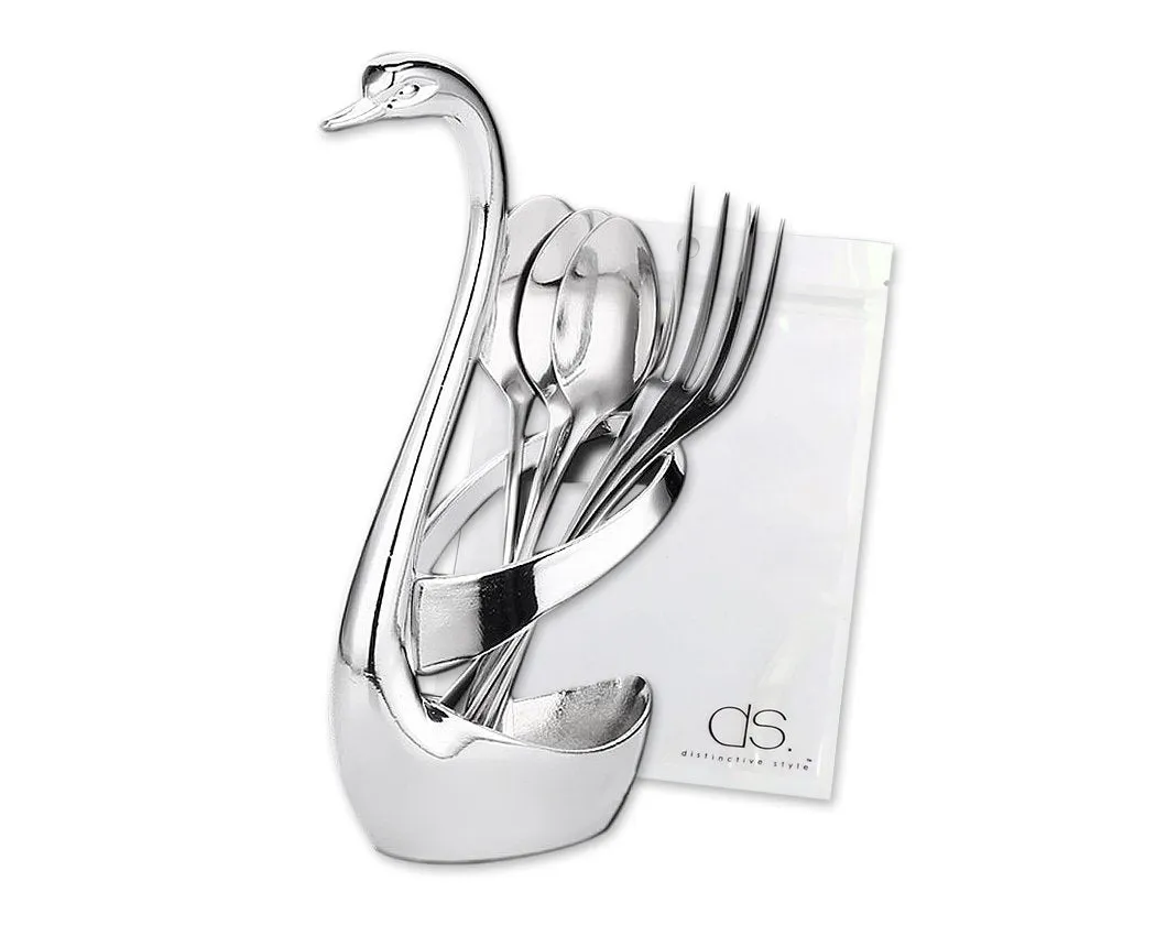 Stainless Steel Swan Shaped Cutlery Holder with 6 Pcs Flatware
