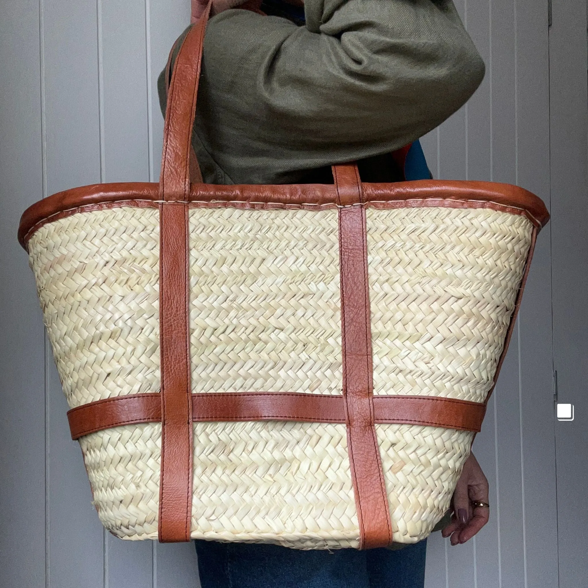 Straw and Leather Basket Bags