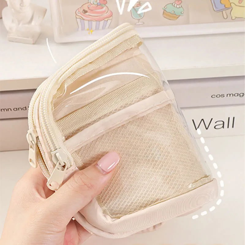 Student Three-Layer Zipper Pencil Bag Travel Toiletry Bag Transparent Simple Storage Box