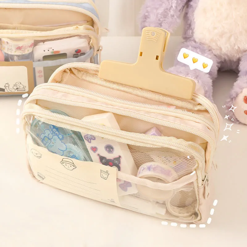 Student Three-Layer Zipper Pencil Bag Travel Toiletry Bag Transparent Simple Storage Box