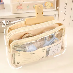 Student Three-Layer Zipper Pencil Bag Travel Toiletry Bag Transparent Simple Storage Box