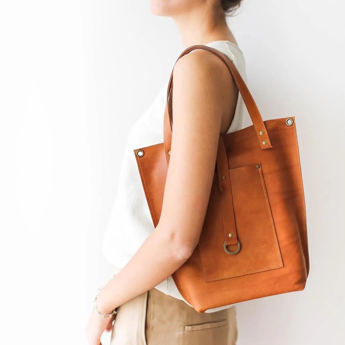 Tan Medium Leather Tote Bag