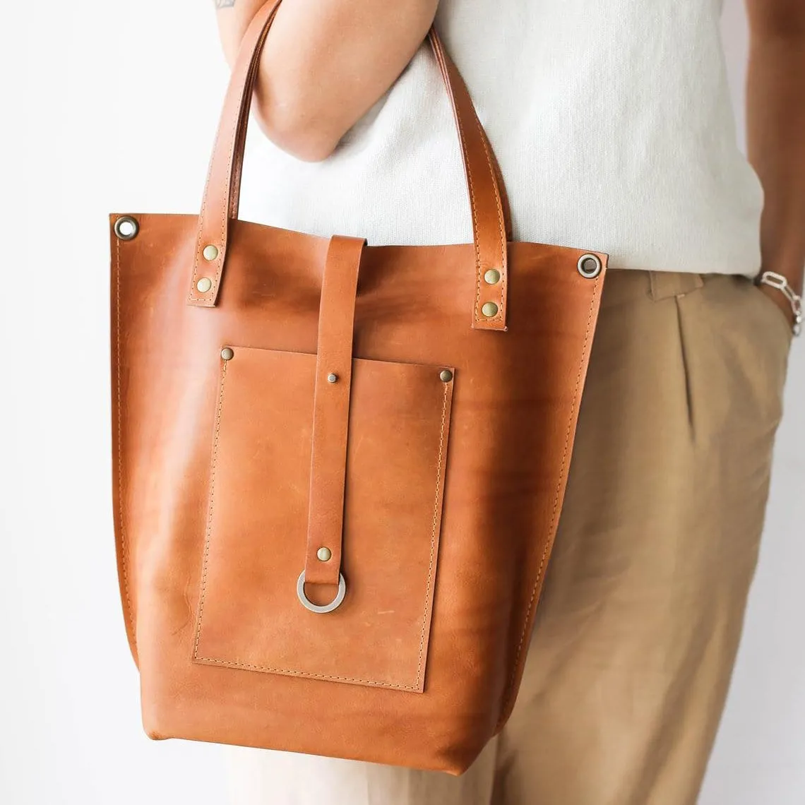 Tan Medium Leather Tote Bag