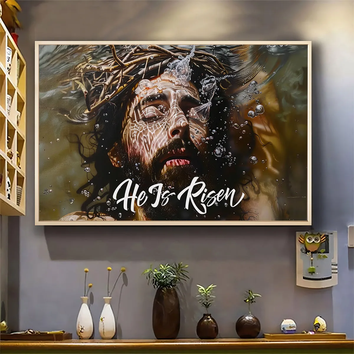 Teesdily | Jesus Cross Poster, God Bless My Family Poster, He Is Risen Canvas, Christian Gift, Gift For Jesus Lovers, Religious Poster Canvas