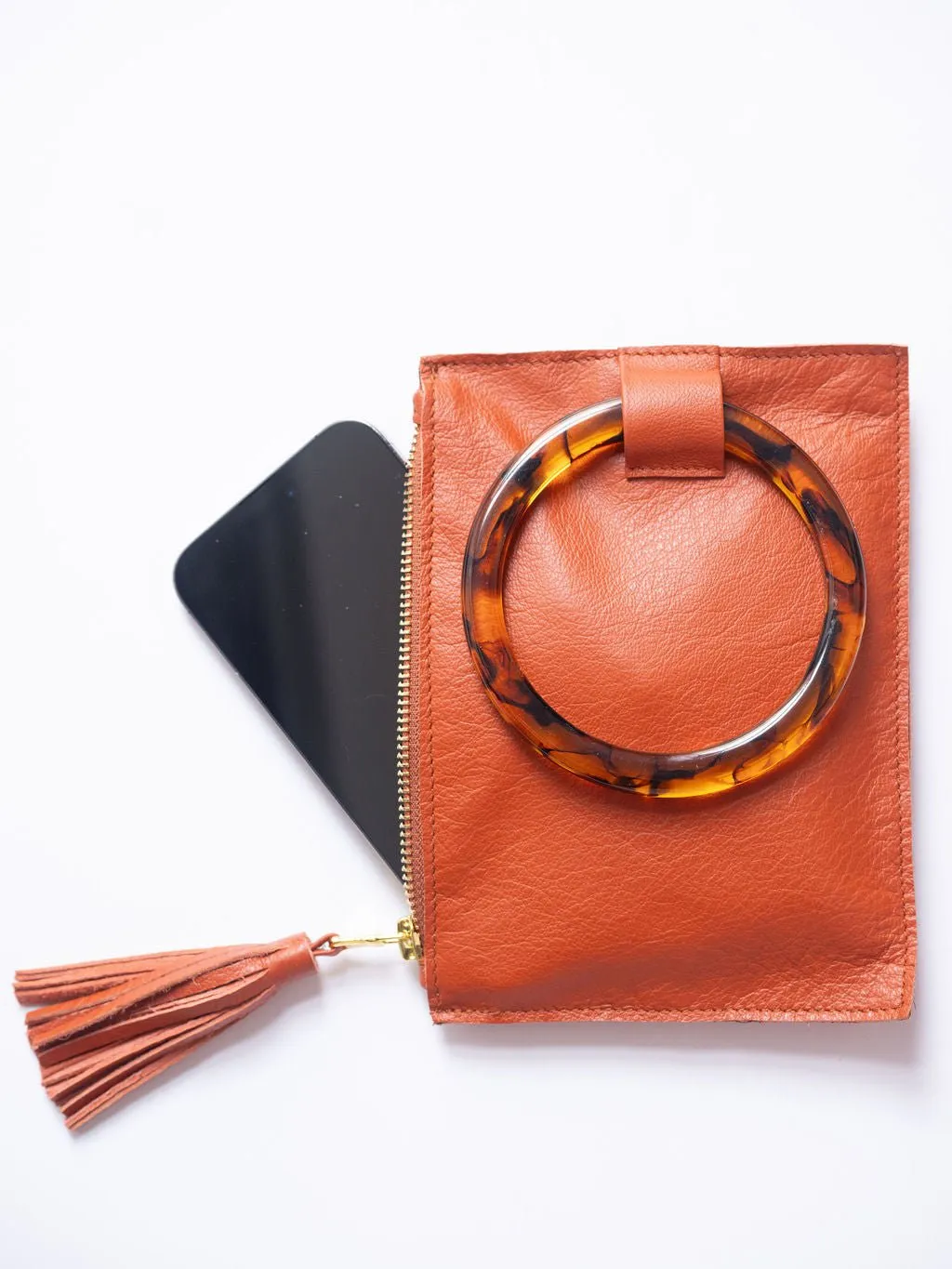 The Acrylic Ring Wristlet | Saddle