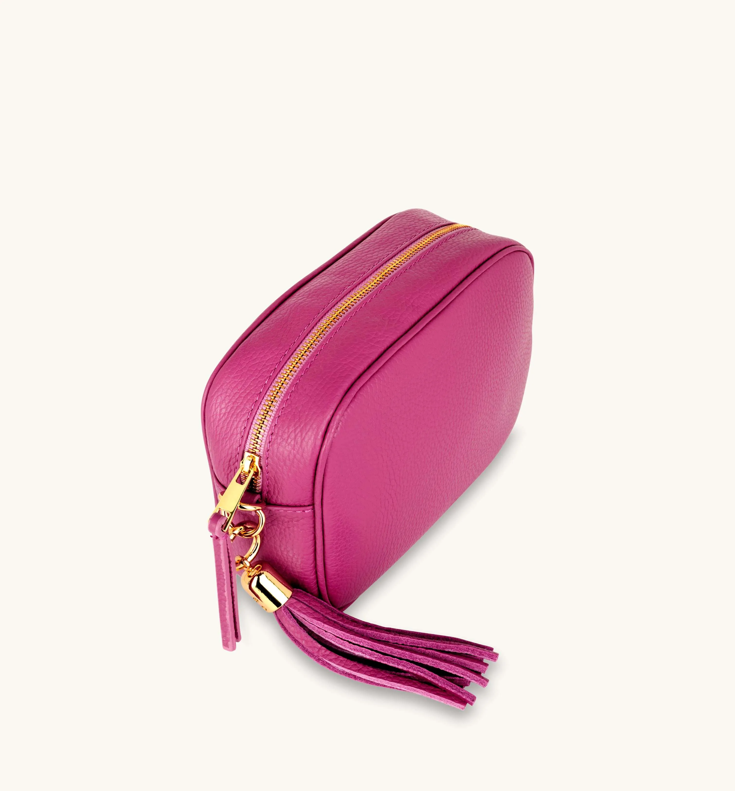 The Tassel Barbie Pink Leather Crossbody Bag With Gold Chain Strap