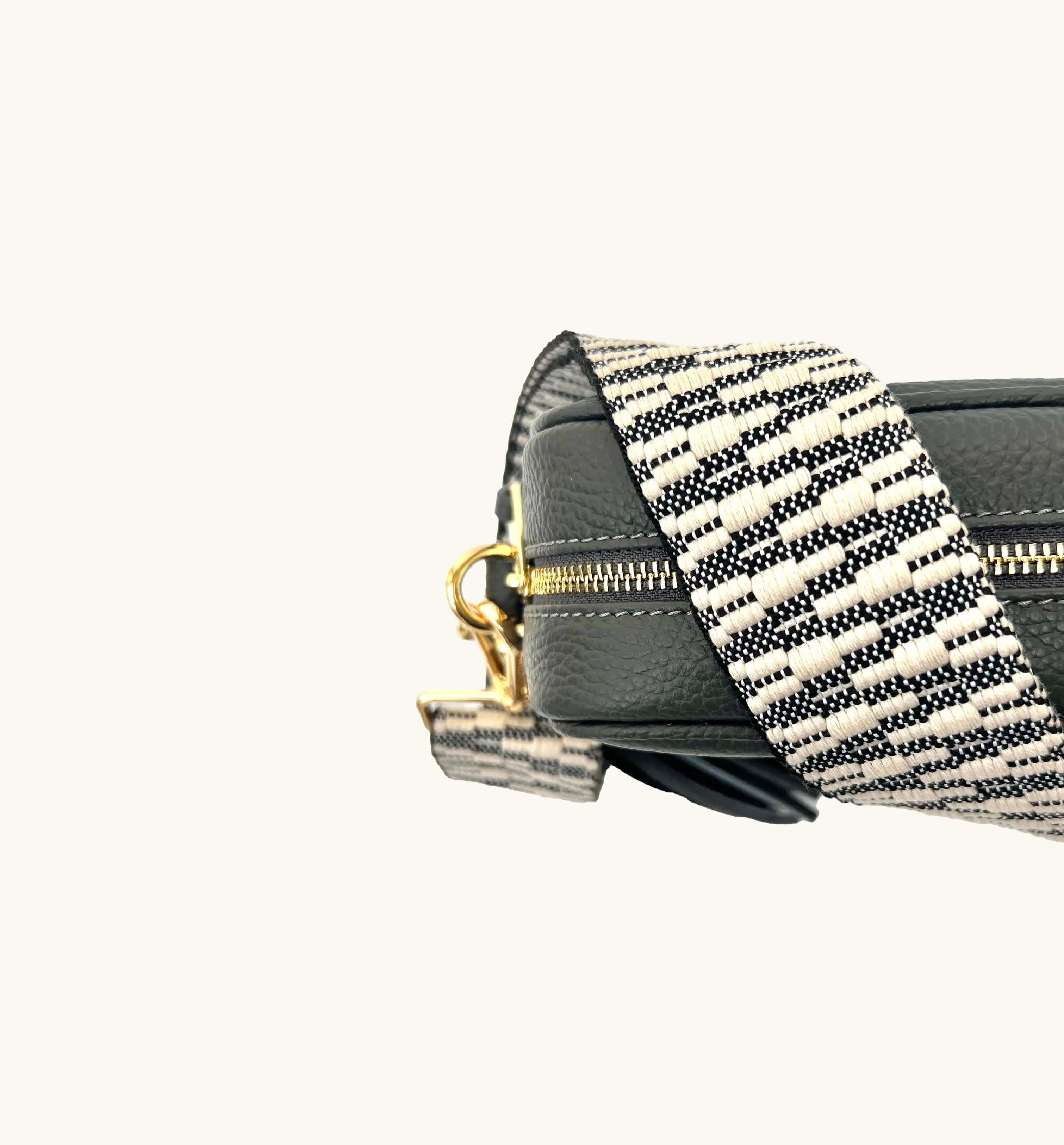 The Tassel Dark Grey Leather Crossbody Bag With Midnight Zigzag Strap