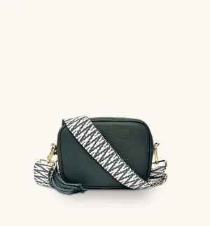 The Tassel Dark Grey Leather Crossbody Bag With Midnight Zigzag Strap