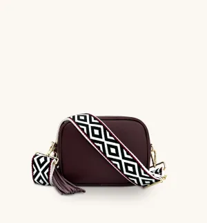 The Tassel Port Leather Crossbody Bag With Black & Red Aztec Strap