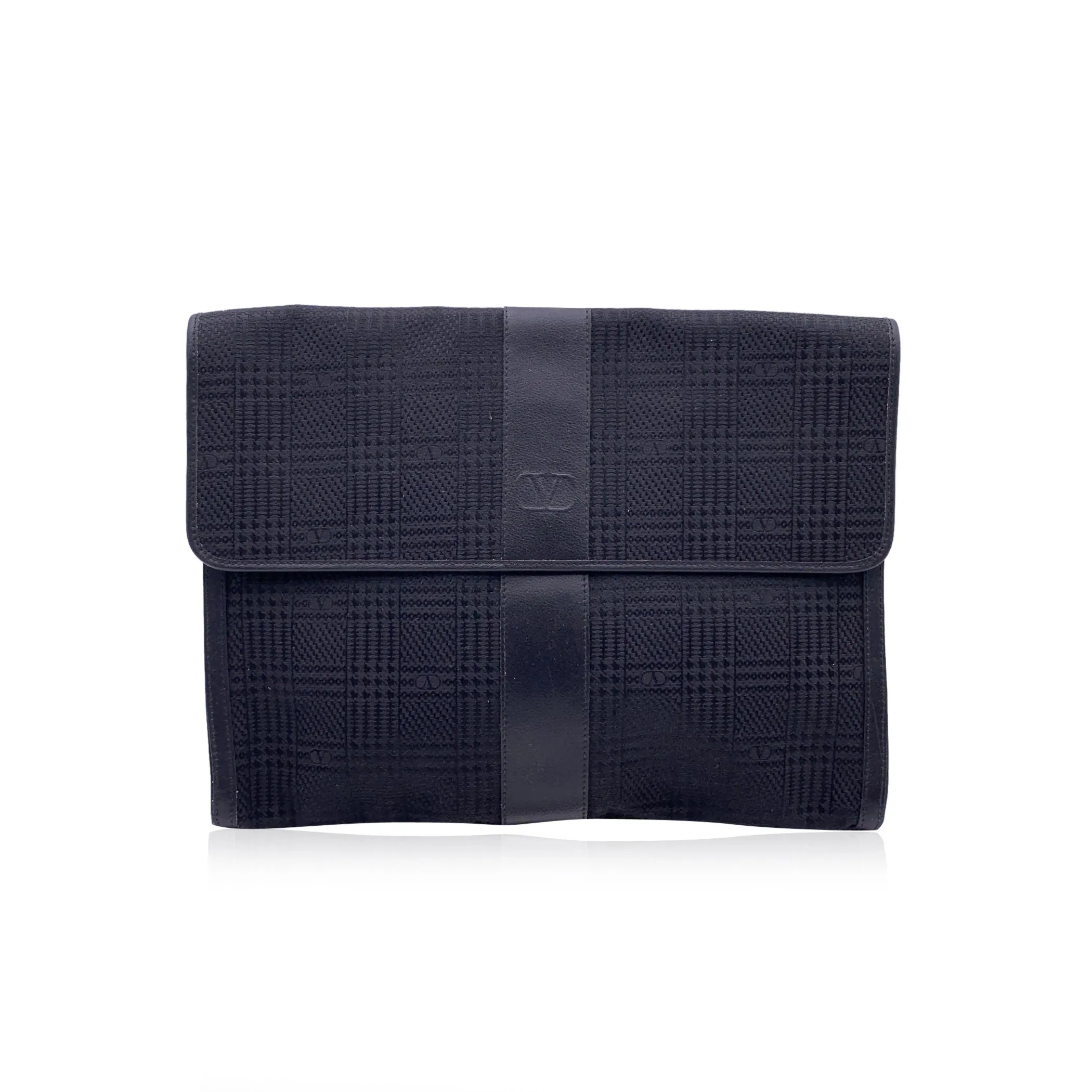 Valentino Garavani Vintage Black Canvas Portfolio Document Holder