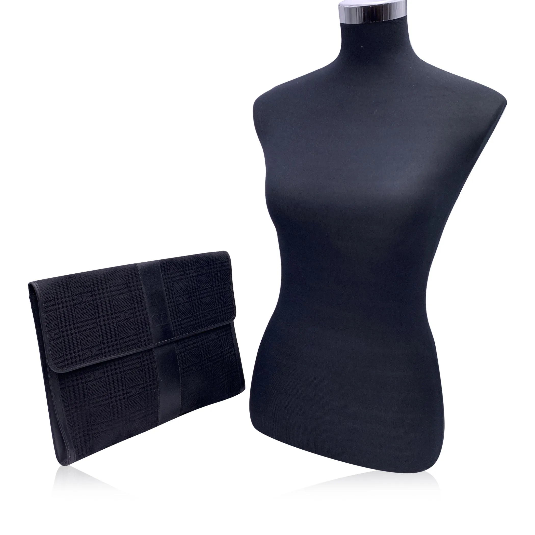 Valentino Garavani Vintage Black Canvas Portfolio Document Holder