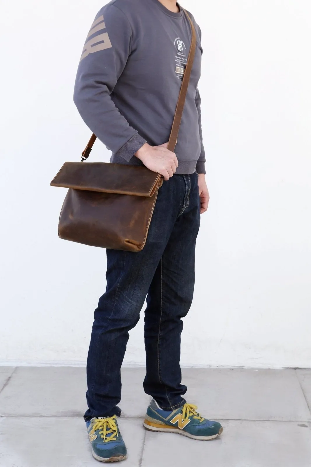 Vintage brown leather bag for men
