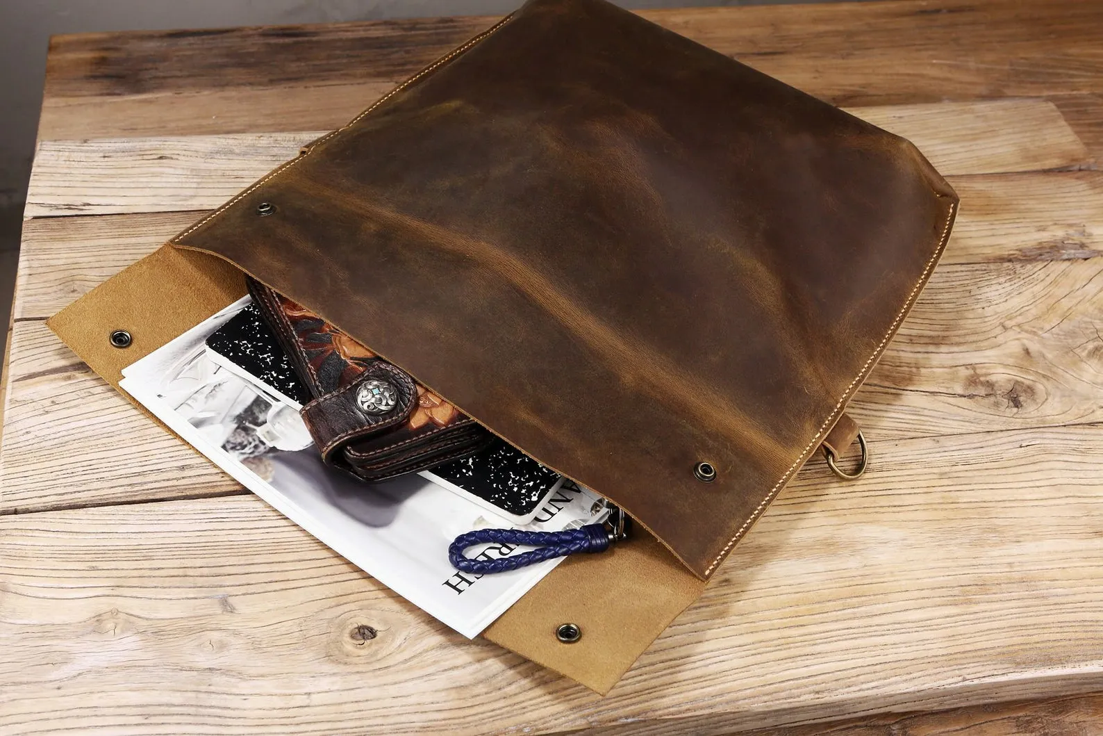 Vintage brown leather bag for men