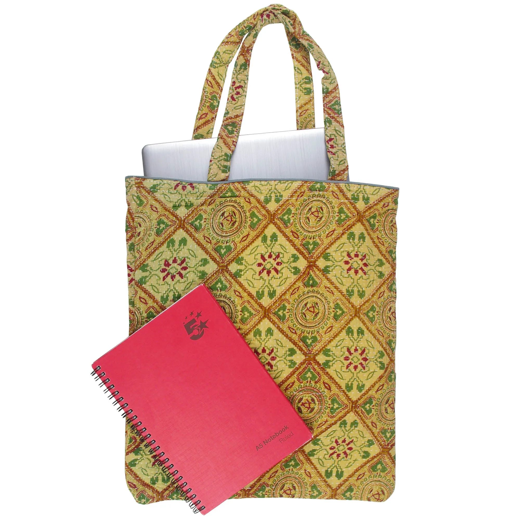 Vintage Fine Kantha Stitched Cotton Tote Bag- Sand Brown