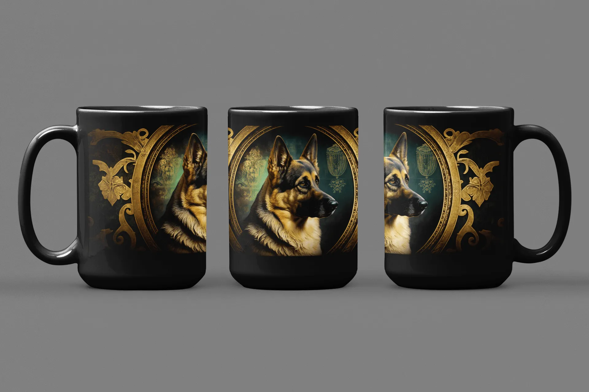 Vintage Victorian German Shepard Portrait - 15 oz Coffee Mug