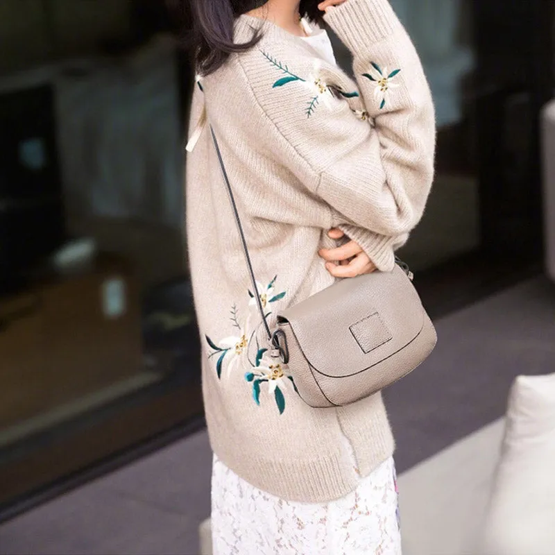 Vintage Womens Leather Saddle Bag Crossbody Bags Purse for Women