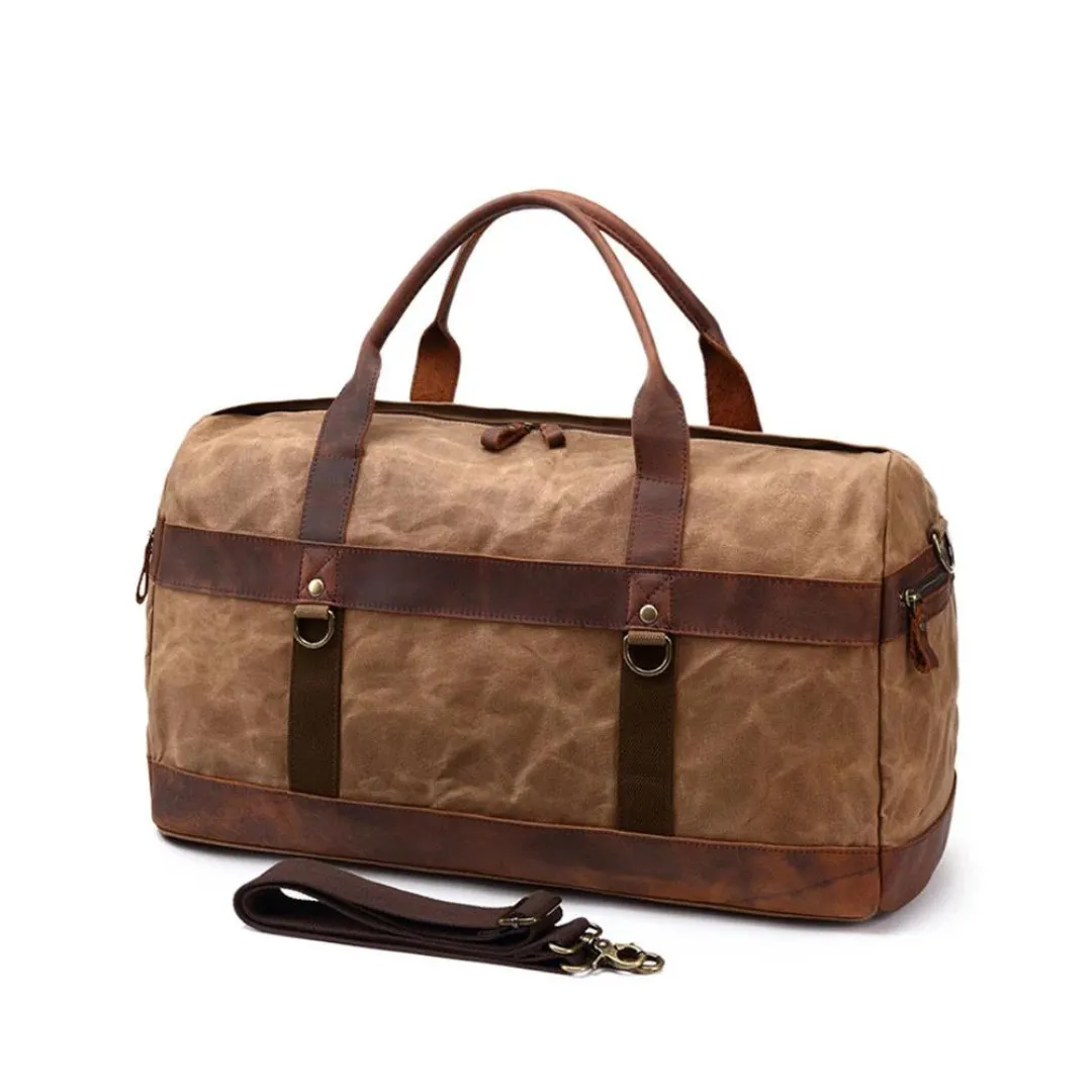 Waxed Canvas Leather Holdall Duffel Travel Bag