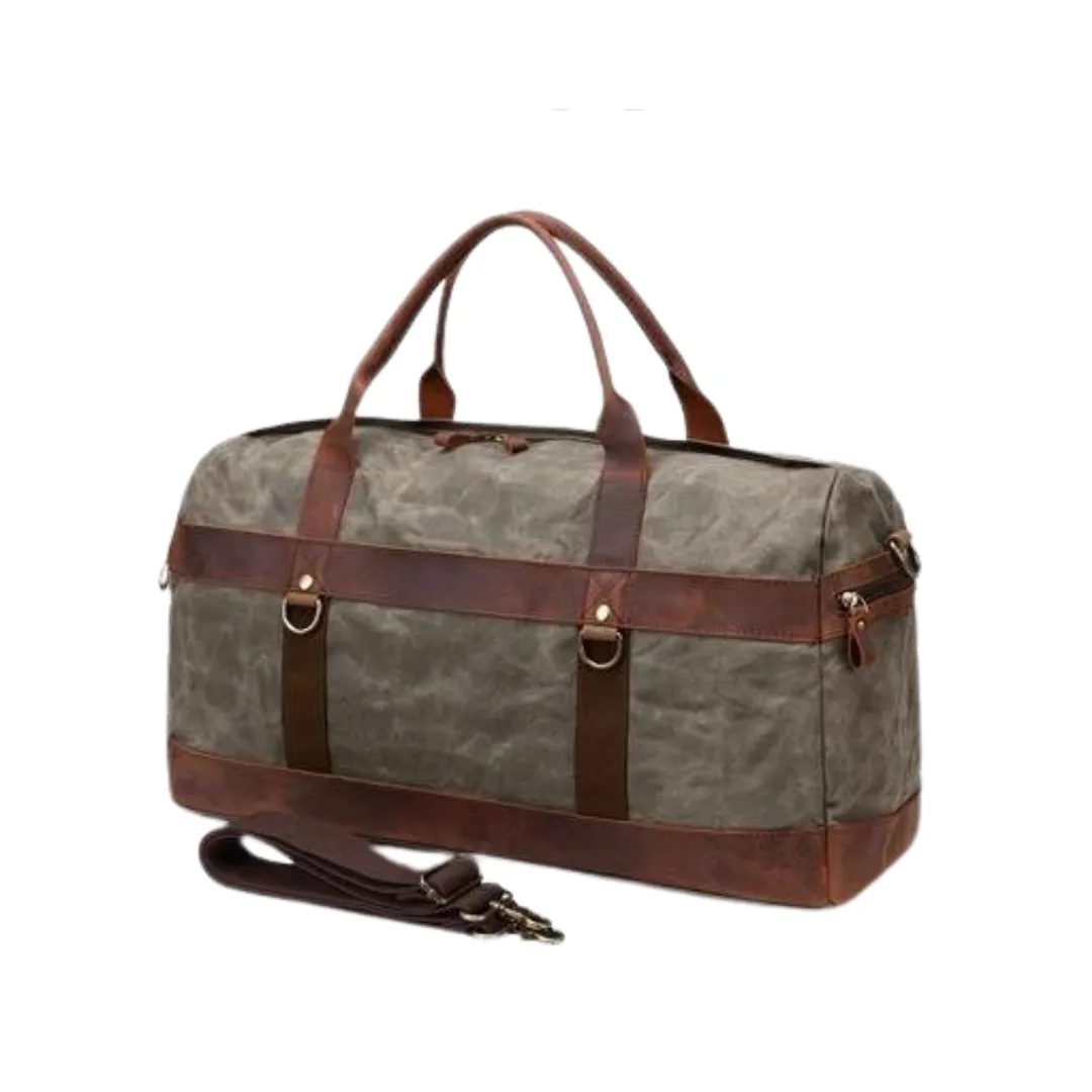 Waxed Canvas Leather Holdall Duffel Travel Bag