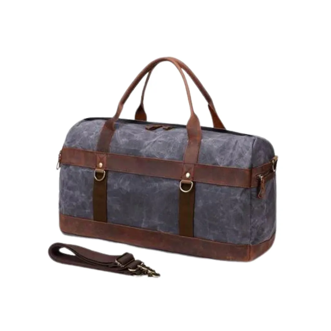Waxed Canvas Leather Holdall Duffel Travel Bag