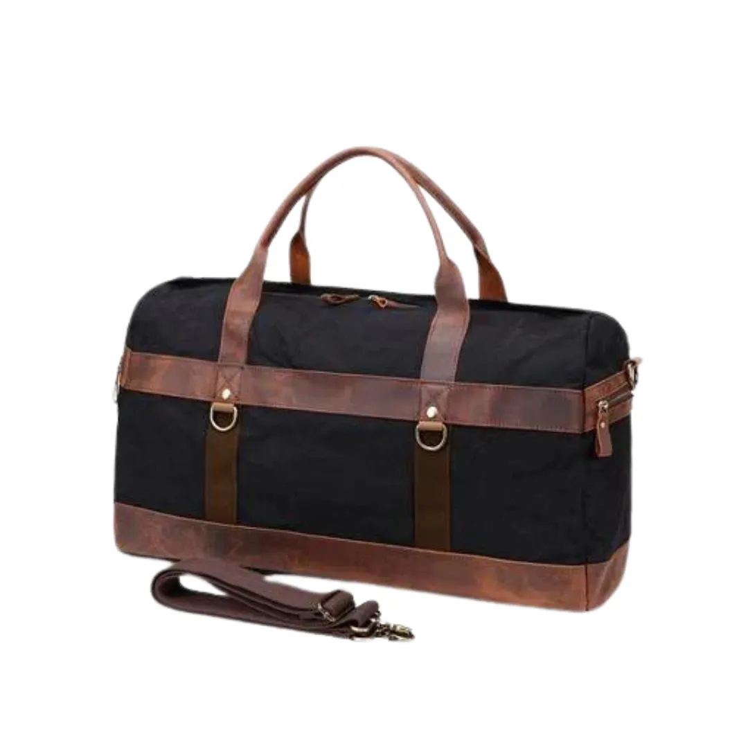 Waxed Canvas Leather Holdall Duffel Travel Bag