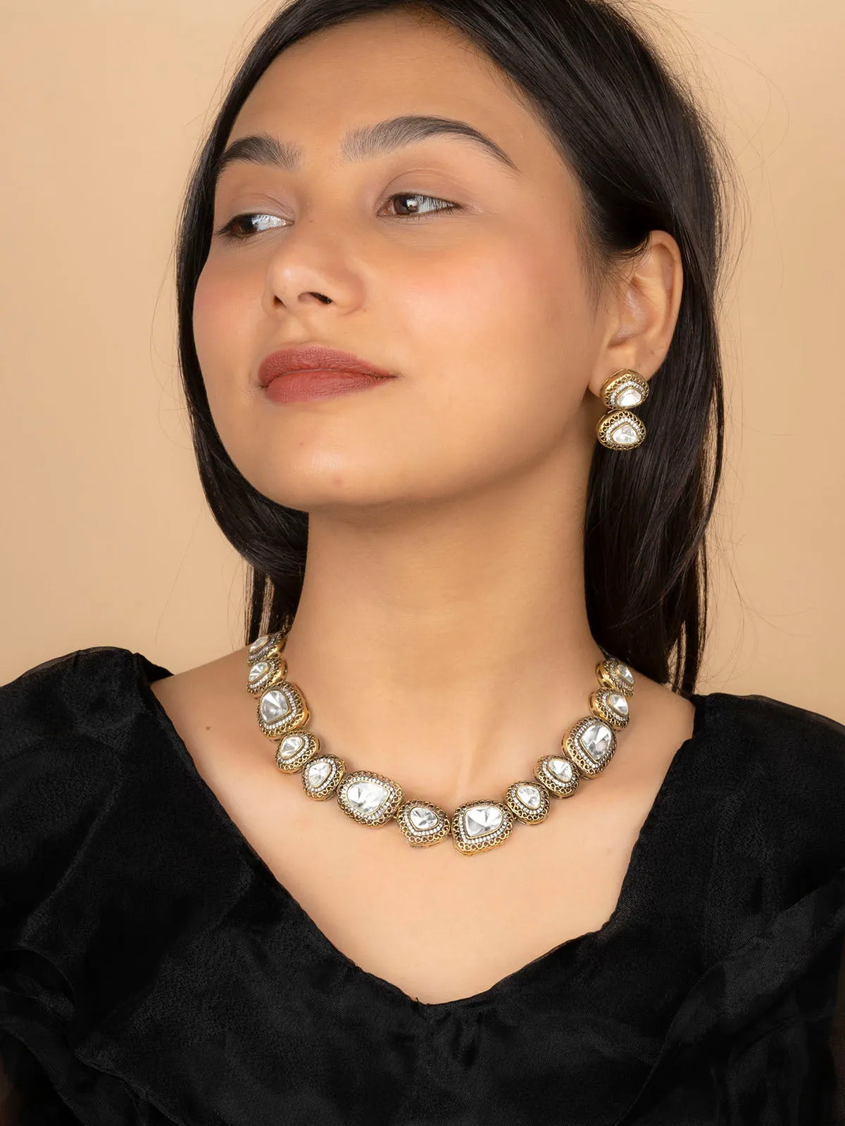 White Color Faux Polki Necklace Set - PK-S124