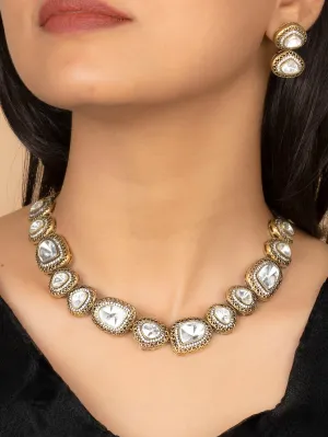 White Color Faux Polki Necklace Set - PK-S124