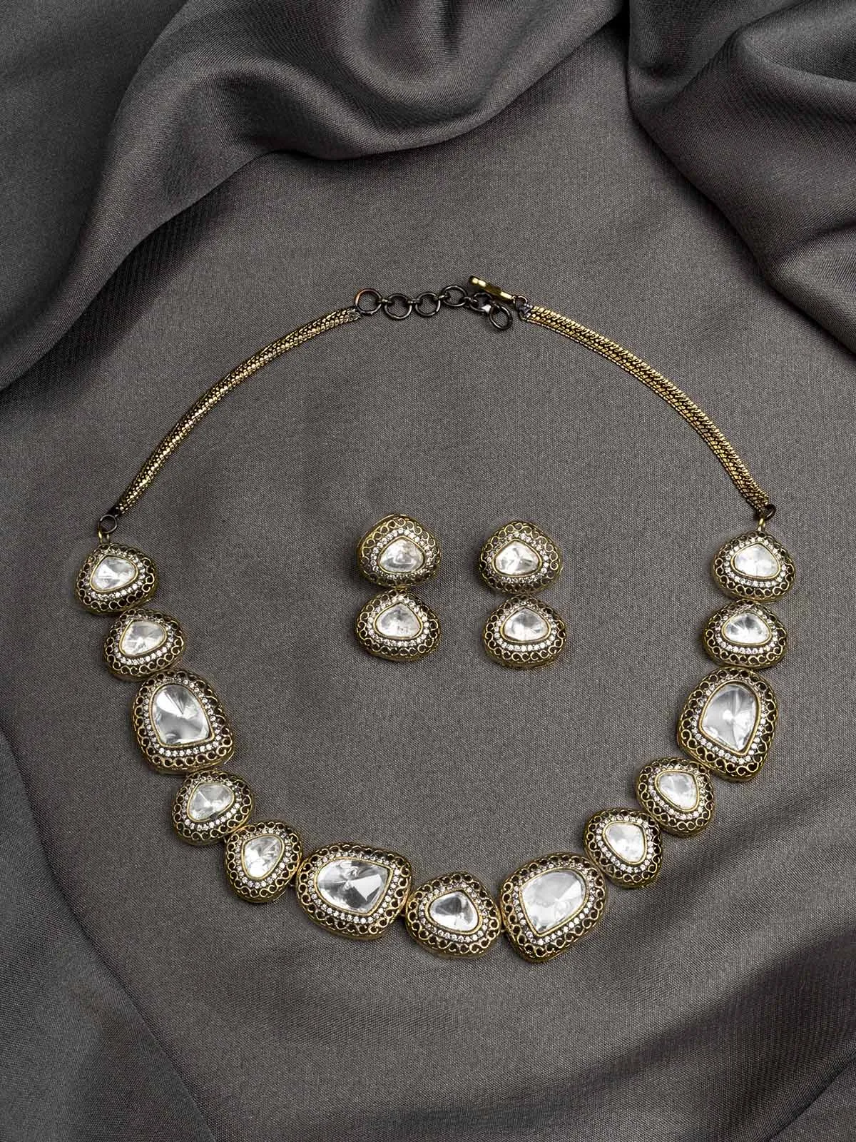 White Color Faux Polki Necklace Set - PK-S124