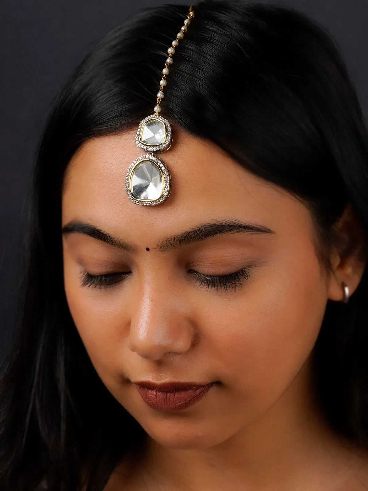 White Color Gold Plated Faux Polki Maangteeka - PK-T1