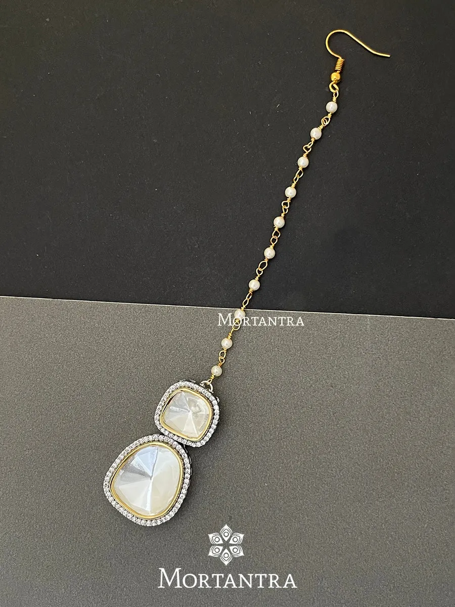 White Color Gold Plated Faux Polki Maangteeka - PK-T1