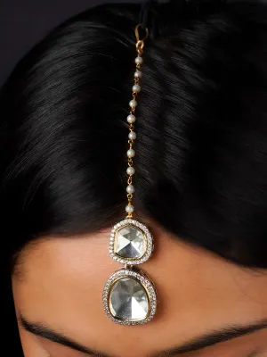 White Color Gold Plated Faux Polki Maangteeka - PK-T1