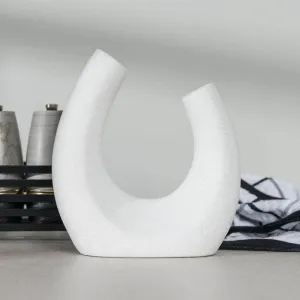 White U Shaped Vase - 20cm