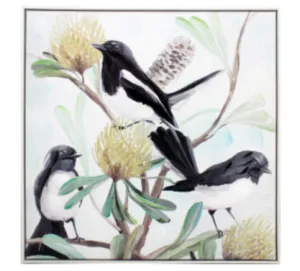 Willy Wagtail Trio | Framed Art | 83x83cm