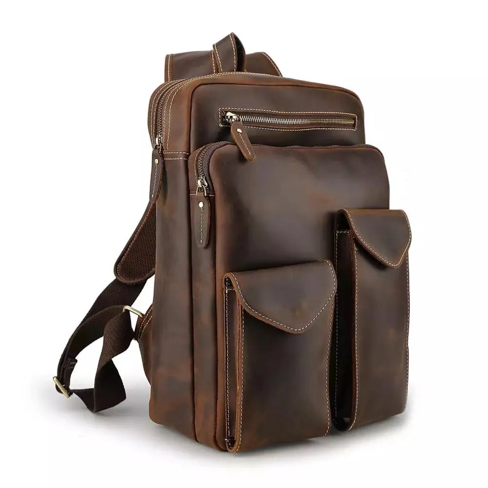 YAAGLE Latest Design Retro Laptop Bagpack Full Grain Leather Backpack Men YG5433