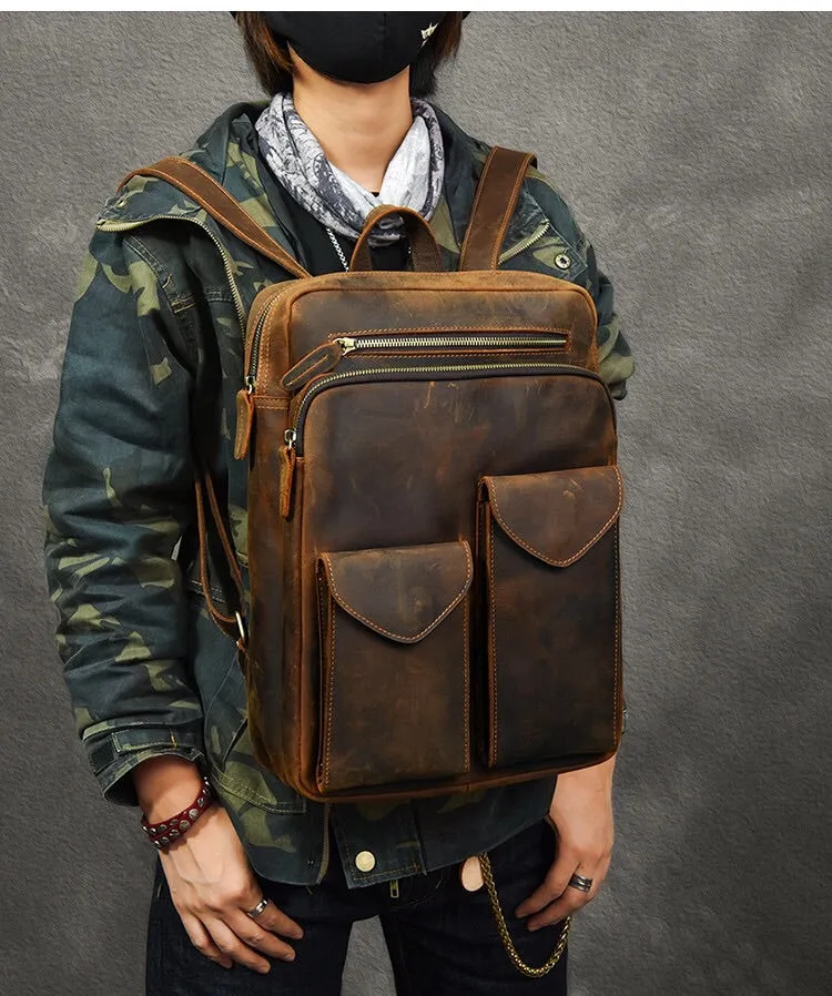 YAAGLE Latest Design Retro Laptop Bagpack Full Grain Leather Backpack Men YG5433
