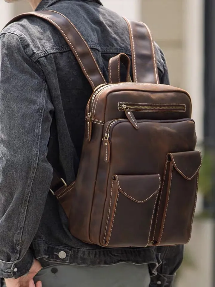 YAAGLE Latest Design Retro Laptop Bagpack Full Grain Leather Backpack Men YG5433