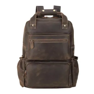 YAAGLE Men Brown Vintage Genuine Cow Leather 15 Inch Laptop Backpack YG8814