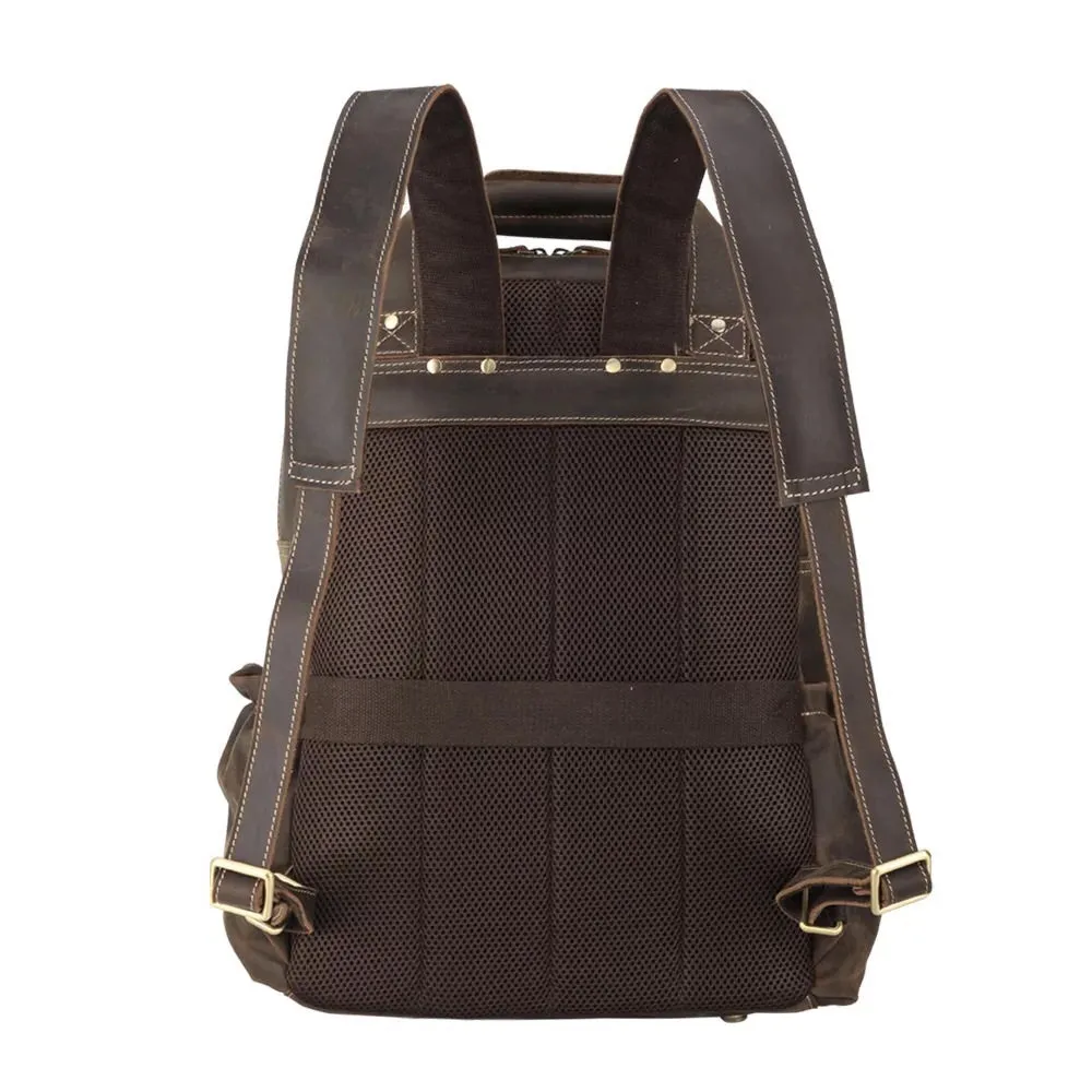 YAAGLE Men Brown Vintage Genuine Cow Leather 15 Inch Laptop Backpack YG8814