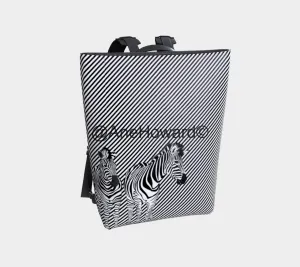 Zebra Vegan Leather Backpack- Black Straps/Silver Buckle